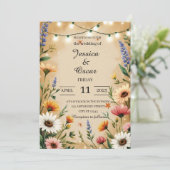 Invitation Chaleureux Mariage Fleur sauvage de style campagna (Debout devant)