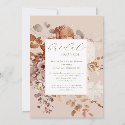 Invitation Chaleureux Neutre Floral Bridal Brunch Douche (Devant)