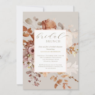 Invitation Chaleureux Taupe Floral Bridal Brunch Douche