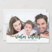 Invitation Chaleurs Chic Green Calligraphie Photo Noël (Devant)