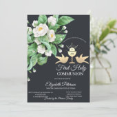 Invitation Chalice aux fleurs blanches Première communion sai (Debout devant)