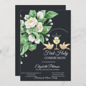 Invitation Chalice aux fleurs blanches Première communion sai (Devant / Derrière)