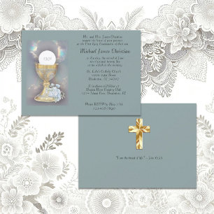 Invitation Chalice d'or complexe avec acce de bouquet bleu hô