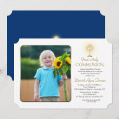 Invitation Chalice d'or moderne Photo Boy 1ère sainte communi (Devant / Derrière)