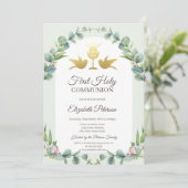 Invitation Chalice feuille Première communion sainte (Debout devant)