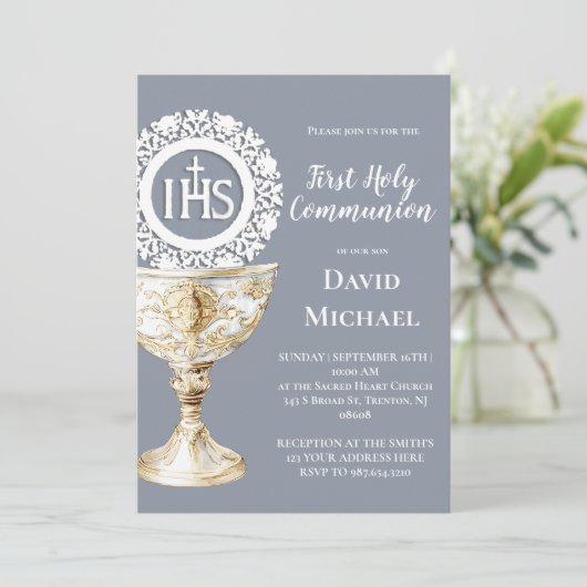 Invitation Chalice Host First Communion (Debout devant)