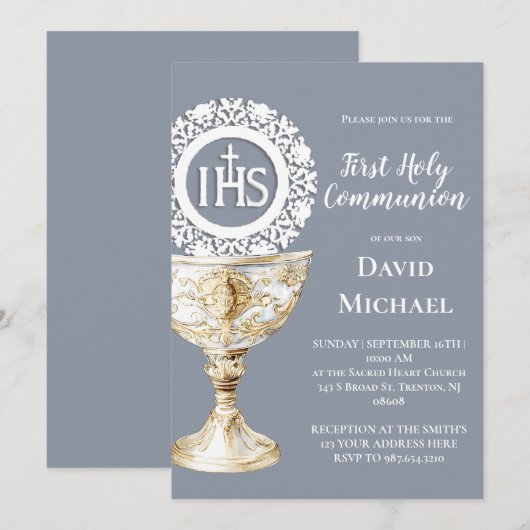 Invitation Chalice Host First Communion (Devant / Derrière)