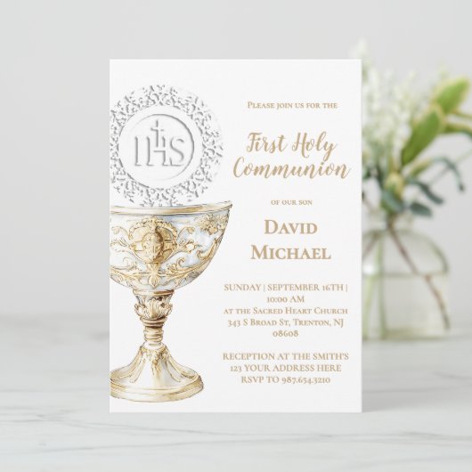 Invitation Chalice Host First Holy Communion (Debout devant)
