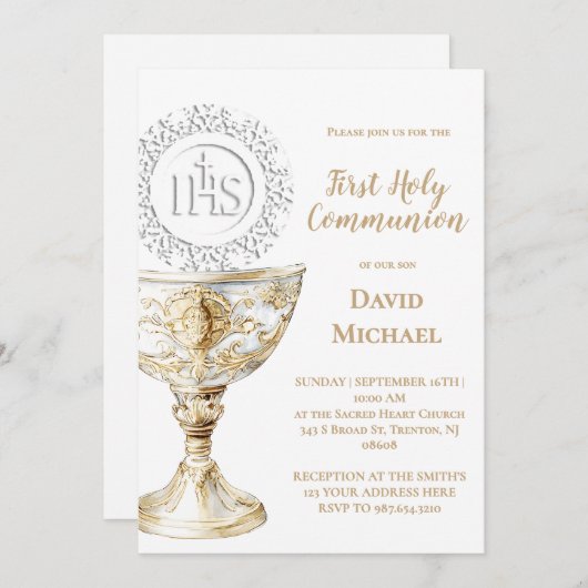 Invitation Chalice Host First Holy Communion (Devant / Derrière)