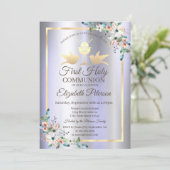 Invitation Chalice Or Fleurs Métalliques Violettes (Debout devant)