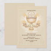 Invitation Chalice révéré première sainte communion rose (Devant / Derrière)