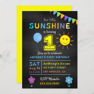 Invitation Chalkboard 1er anniversaire Little Sunshine Boy Pa