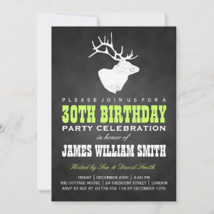 Invitation Chalkboard 30e fête d'anniversaire Cerf noir vert