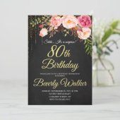 Invitation Chalkboard 80e anniversaire des femmes florales su (Debout devant)