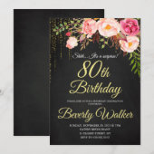 Invitation Chalkboard 80e anniversaire des femmes florales su (Devant / Derrière)