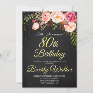 Invitation Chalkboard 80e anniversaire des femmes florales su