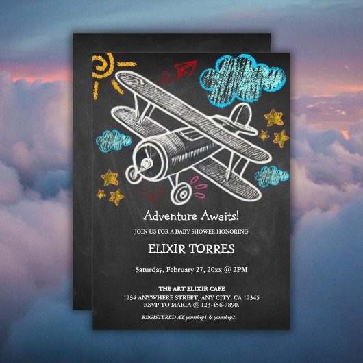 Invitation Chalkboard Adventure Attend le Baby shower d'avion