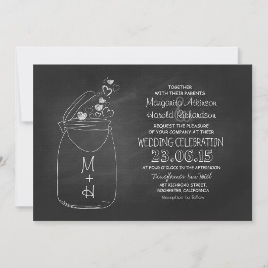 Invitation chalkboard amour coeur mason bocal mariage (Devant)