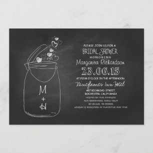 Invitation chalkboard amour coeurs mason jar nuptiale douche