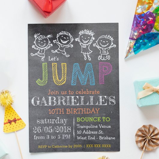 Invitation Chalkboard Anniversaire Trampoline Party Invitatio
