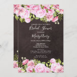 Invitation Chalkboard Aquarelle Fête des mariées florale<br><div class="desc">Conçu pour coordonner avec notre collection Rustic rose jardin nuptiale douche. Avec de jolies guirlandes roses encadrant vos détails de douche nuptiale personnalisés dans un texte élégant,  sur un chic shabby arrière - plan de tableau noir. Conçu par Thisisnotme©</div>