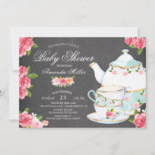 Invitation Chalkboard Aquarelle Floral Tea Baby shower (Devant)
