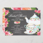 Invitation Chalkboard Aquarelle Foral Tea Fête des mariées<br><div class="desc">L'eau couleur nuptiale douche thé invitation avec belle cafetière et tasses de thé vintage avec fleurs roses sur un arrière - plan populaire de tableau noir.</div>