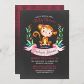 Invitation Chalkboard Aquarelle Singe Baby shower Fille (Devant / Derrière)