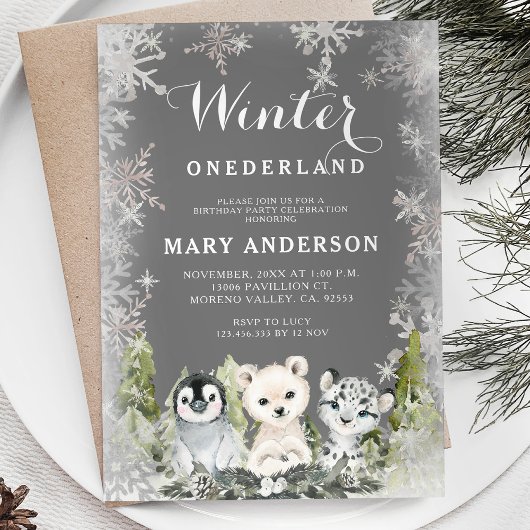 Invitation Chalkboard Arctics Winter Onederland Anniversaire