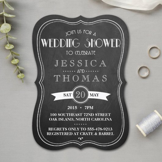 Invitation Chalkboard Art Déco Wedding shower du couple