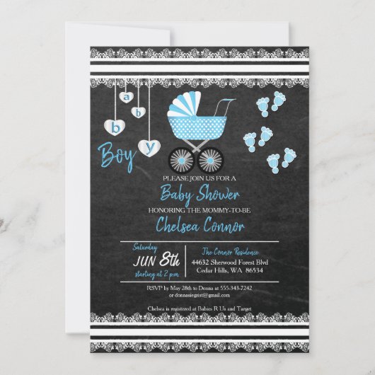 Invitation Chalkboard Baby Boy 👶 Conception de douche (Devant)