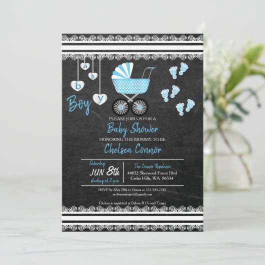 Invitation Chalkboard Baby Boy 👶 Conception de douche (Debout devant)