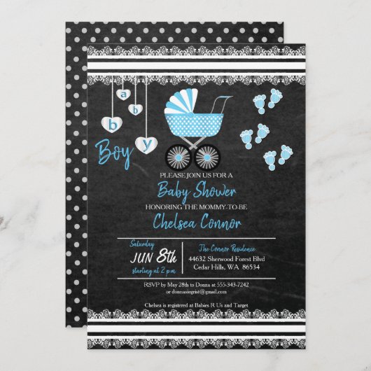 Invitation Chalkboard Baby Boy 👶 Conception de douche (Devant / Derrière)