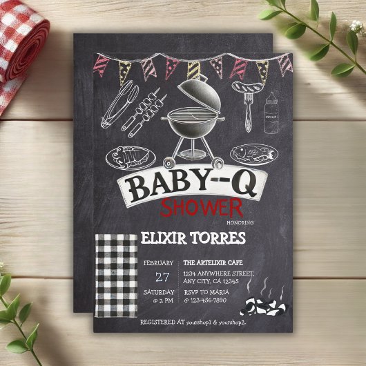Invitation Chalkboard Baby-Q Grill Baby shower