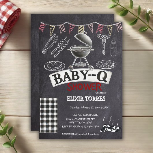 Invitation Chalkboard Baby-Q Grill Baby shower