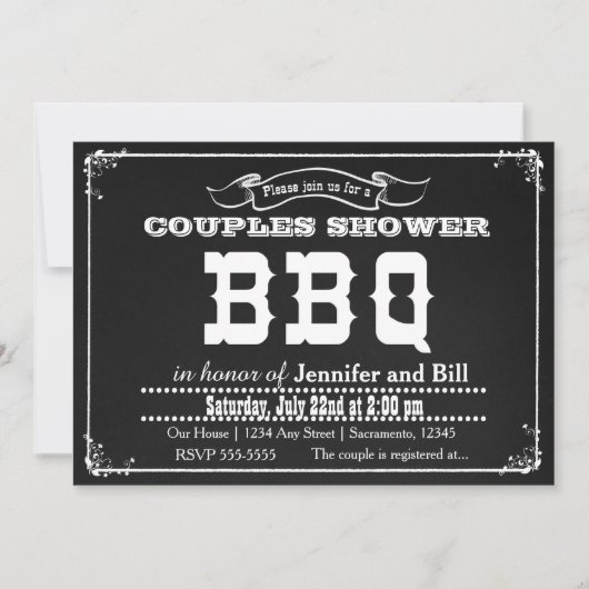Invitation Chalkboard BBQ Barbecue Summer Black White Invite (Devant)