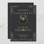 Invitation Chalkboard Black & Gold Black Citrouille Halloween (Devant / Derrière)
