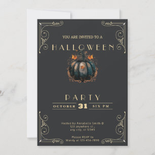 Invitation Chalkboard Black & Gold Black Citrouille Halloween