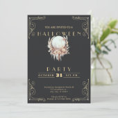 Invitation Chalkboard Black & Gold Crystal Ball Halloween (Debout devant)