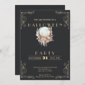 Invitation Chalkboard Black & Gold Crystal Ball Halloween (Devant / Derrière)