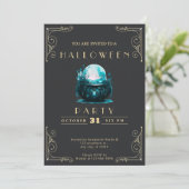 Invitation Chalkboard Black & Gold Crystal Ball Halloween (Debout devant)