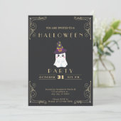 Invitation Chalkboard Black & Gold Cute Ghost Stars Halloween (Debout devant)