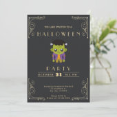 Invitation Chalkboard Black & Gold Cute Monster Halloween (Debout devant)