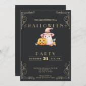 Invitation Chalkboard Black & Gold Ghost Halloween (Devant / Derrière)
