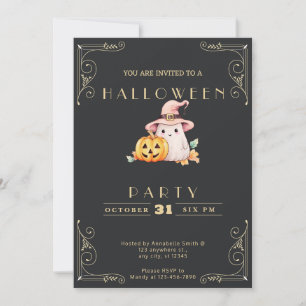 Invitation Chalkboard Black & Gold Ghost Halloween