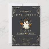 Invitation Chalkboard Black & Gold Ghost Stars Bats Halloween (Devant)
