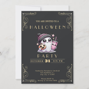 Invitation Chalkboard Black & Gold Ghost Stars Jote Halloween
