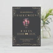 Invitation Chalkboard Black & Gold Gothic Girl Halloween (Debout devant)