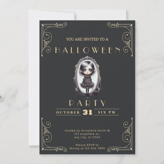 Invitation Chalkboard Black & Gold Gothique Victorien Hallowe (Devant)
