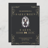 Invitation Chalkboard Black & Gold Gothique Victorien Hallowe (Devant / Derrière)